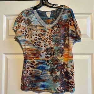 Chicos multi colored t shirt with bronze sparkly dots